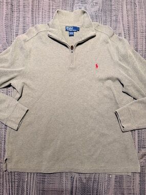 Vtg. Polo by Ralph Lauren 1/4 Zip Pullover with Red Pony and Heather Green Gray